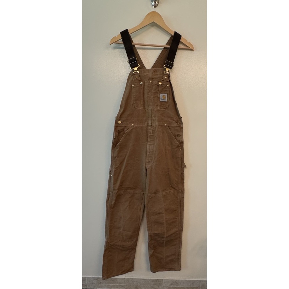 VTG Carhartt Men's Denim Bib Overalls 32 X 32 UFCW Union Made in USA Double Knee